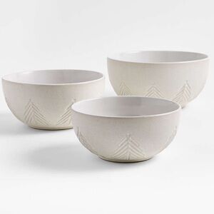 NEW! Crate&Barrel White Trees Stoneware Mixing Bowls, Set of 3 Ceramic Bowls